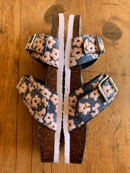 Madden Girl Pink Floral Double-Buckle Slide Sandals - Picture 9 of 16